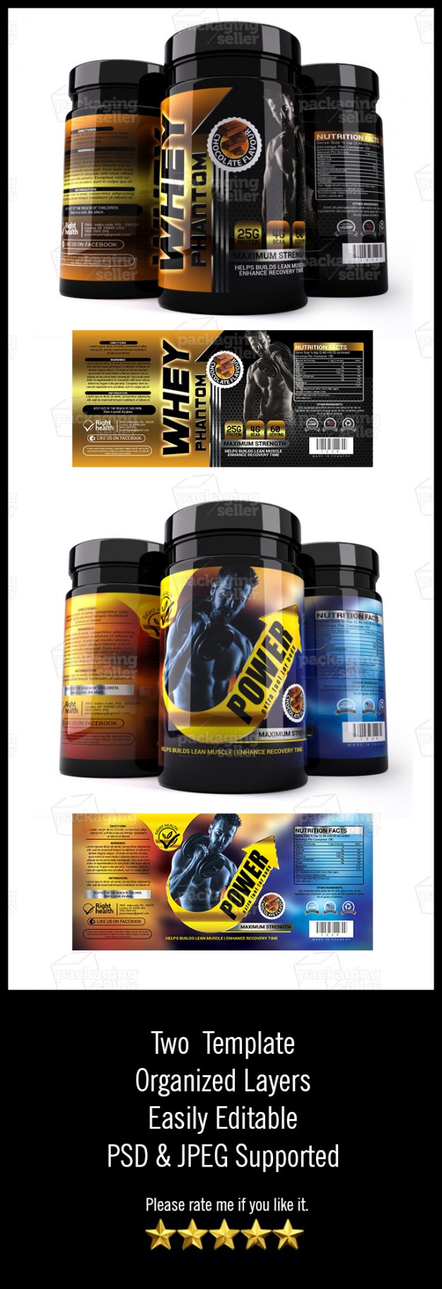 Whey Protein Supplement Label Template Design