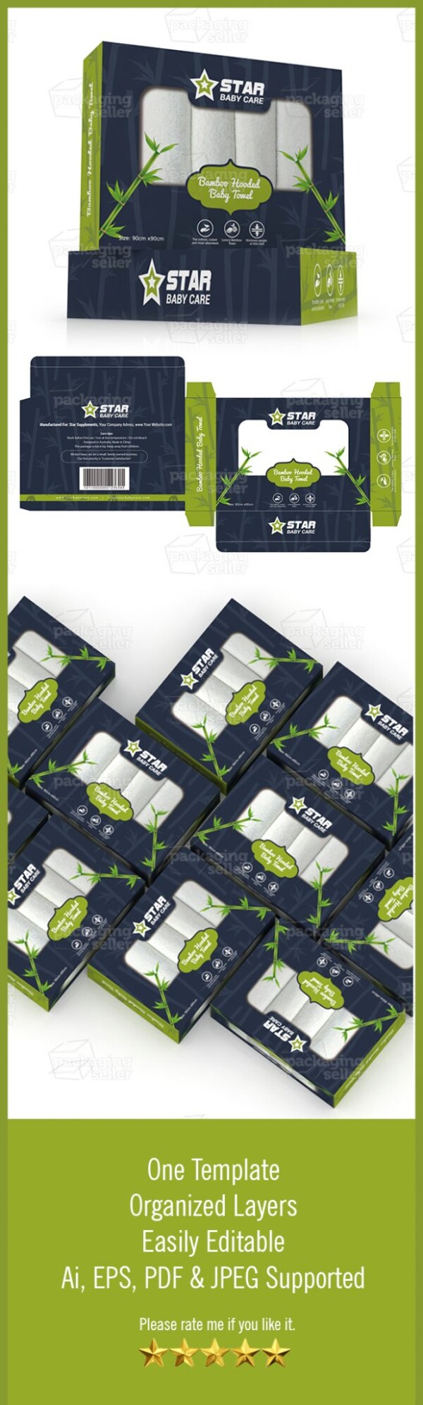Bamboo Baby Towel Packaging Template Design