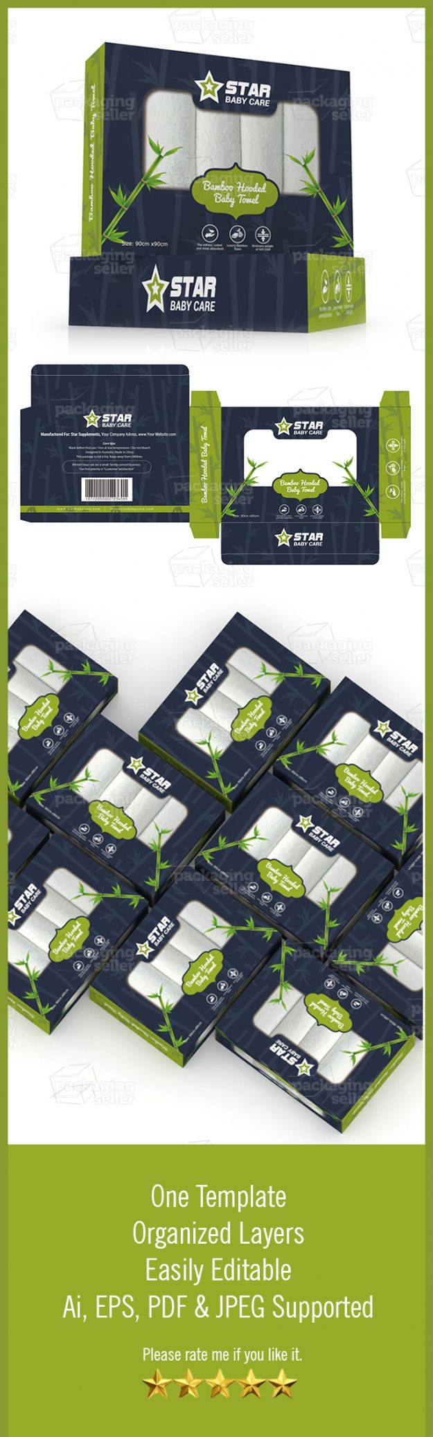 Bamboo Baby Towel Packaging Template Design