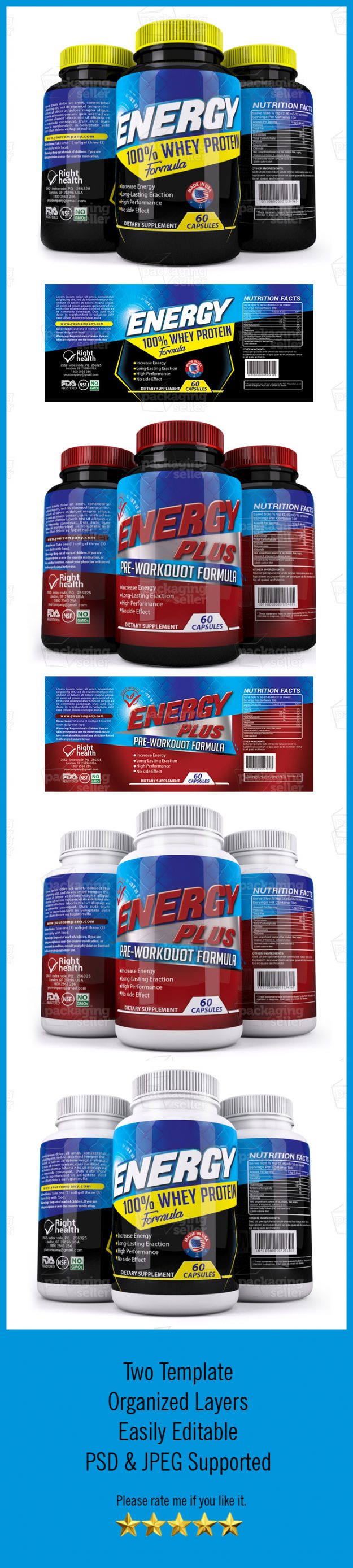 Whey Protein Supplement Label Template Vol -144- Packaging