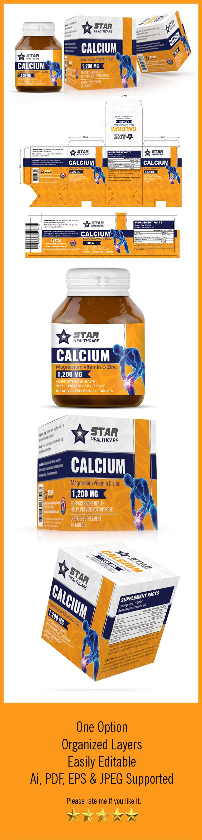 Calcium-Medicine Box and Label Packaging Design Template