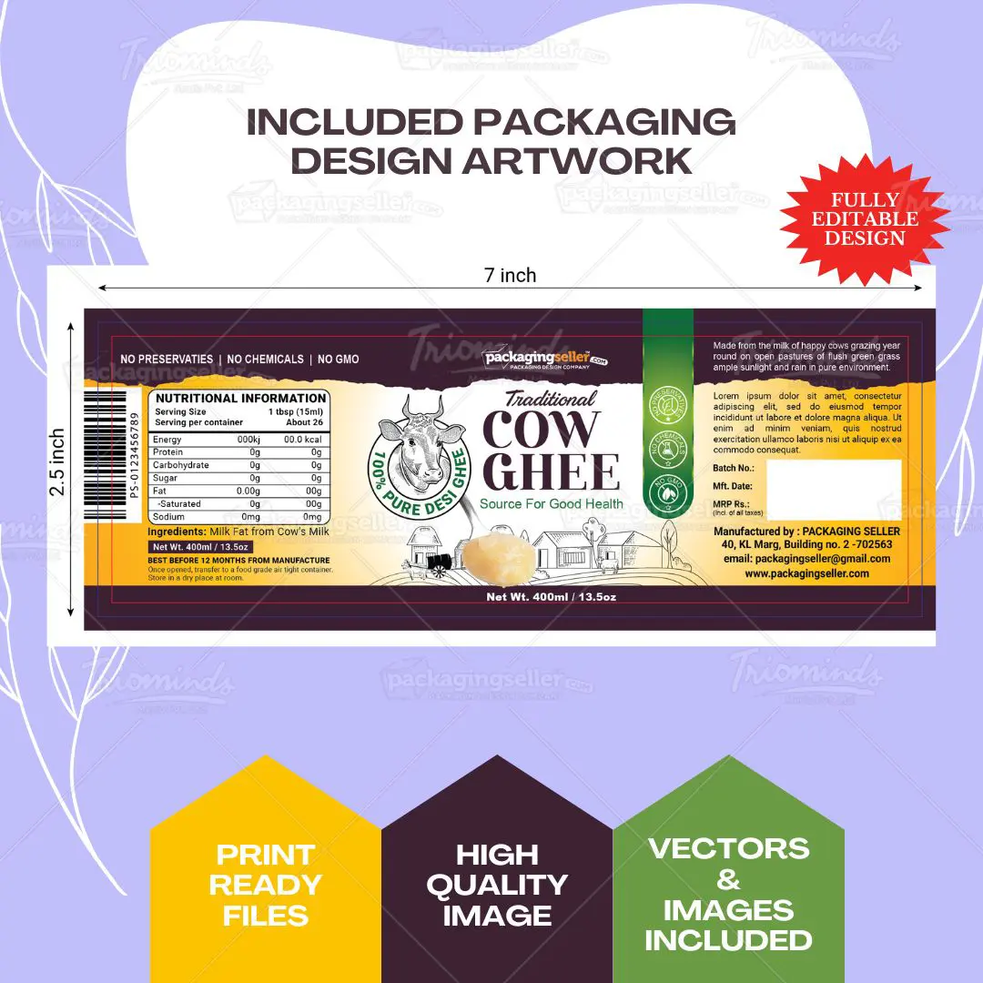 Cow Ghee Label Design Template PS172 - Image 4