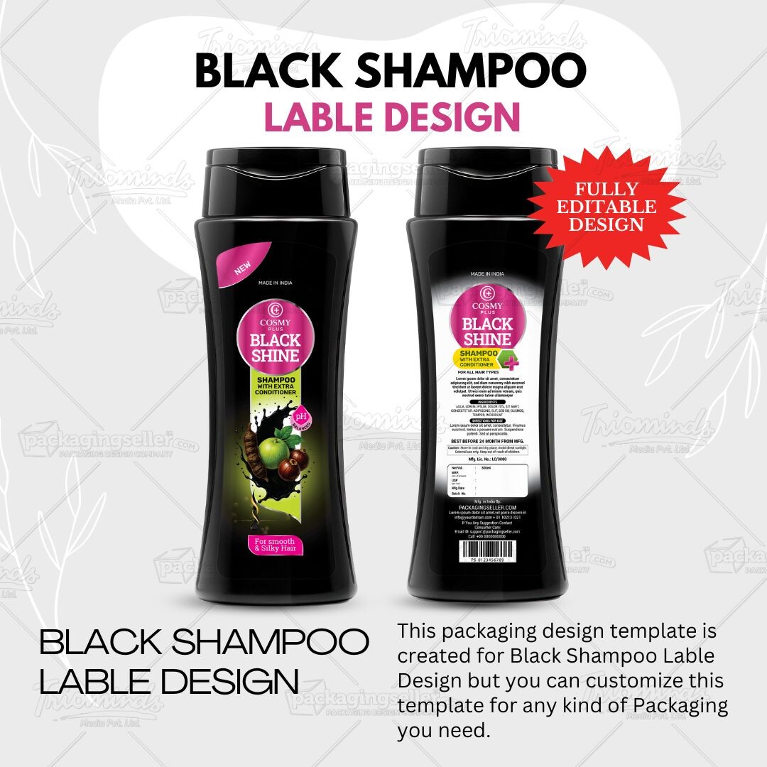Black Shampoo Label Design PSE 359 - Image 3