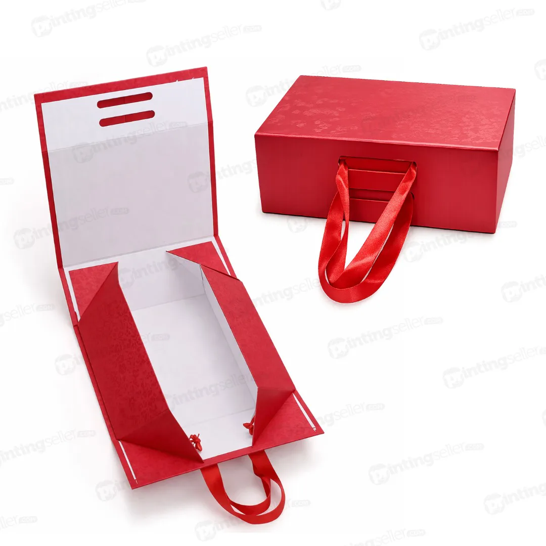 Collapsible Magnetic Gift Box with Ribbon Handle - 12x8x4 Inch - PRS14 - Image 2