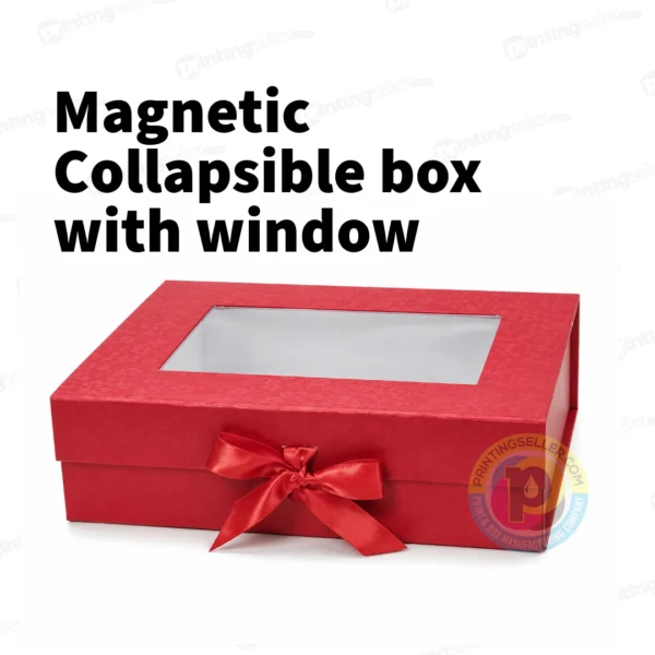 Magnetic Collapsible Rigid Box with window - 15x8x4 Inch - Maroon - PRS29