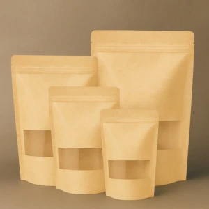 Plain Kraft Stand-Up Zipper Pouch With Transparent Window