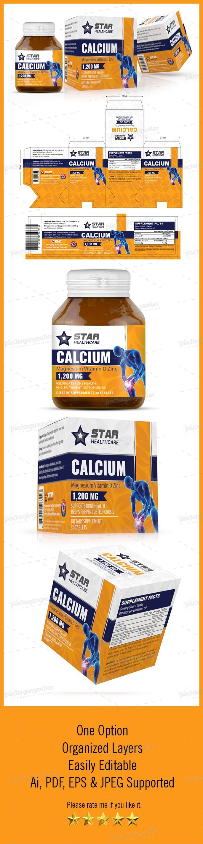 Calcium-Medicine Box Packaging Design Template