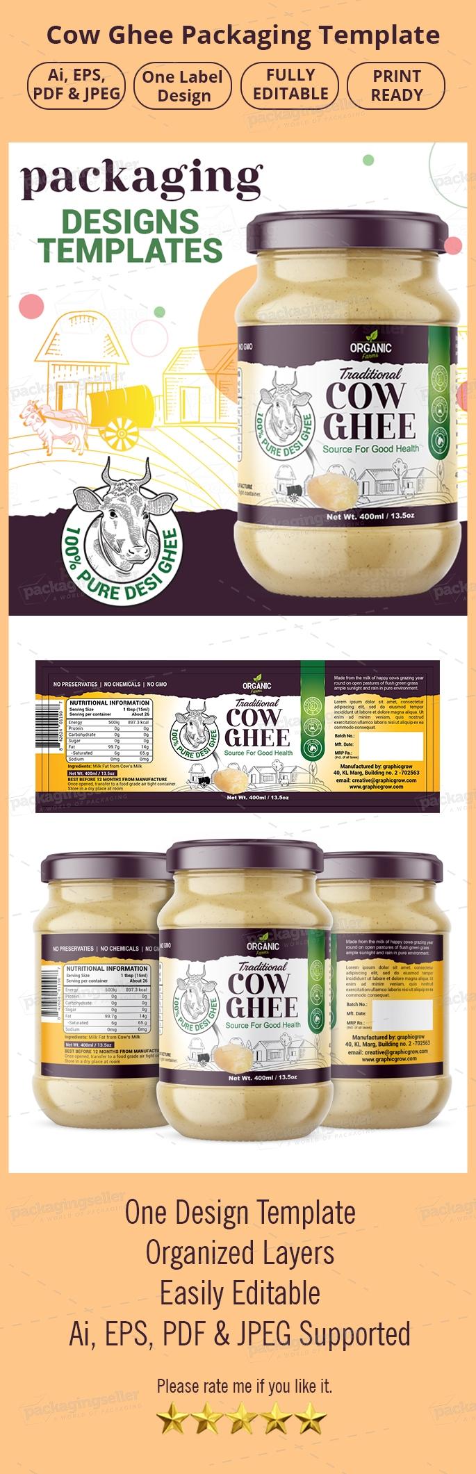 Here we offer a range of professionally designed Cow ghee label design template to help your product