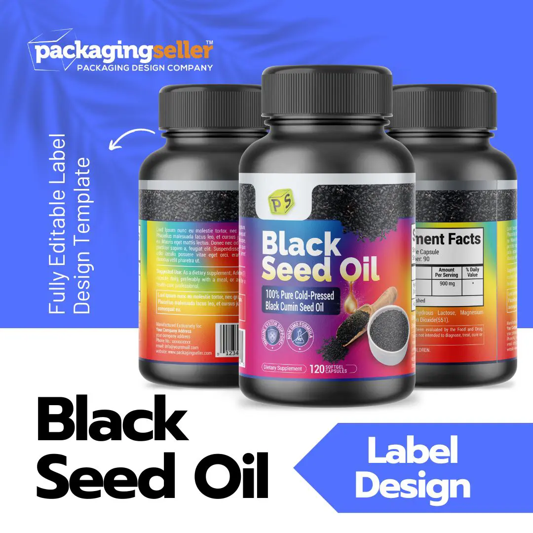 Black Seed Oil Label Design Template PS02