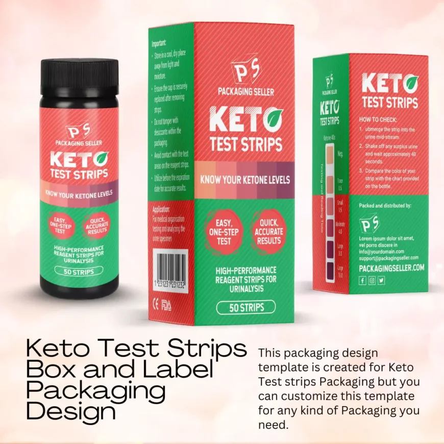 Keto Test Strips Box and Label Design Template PS308