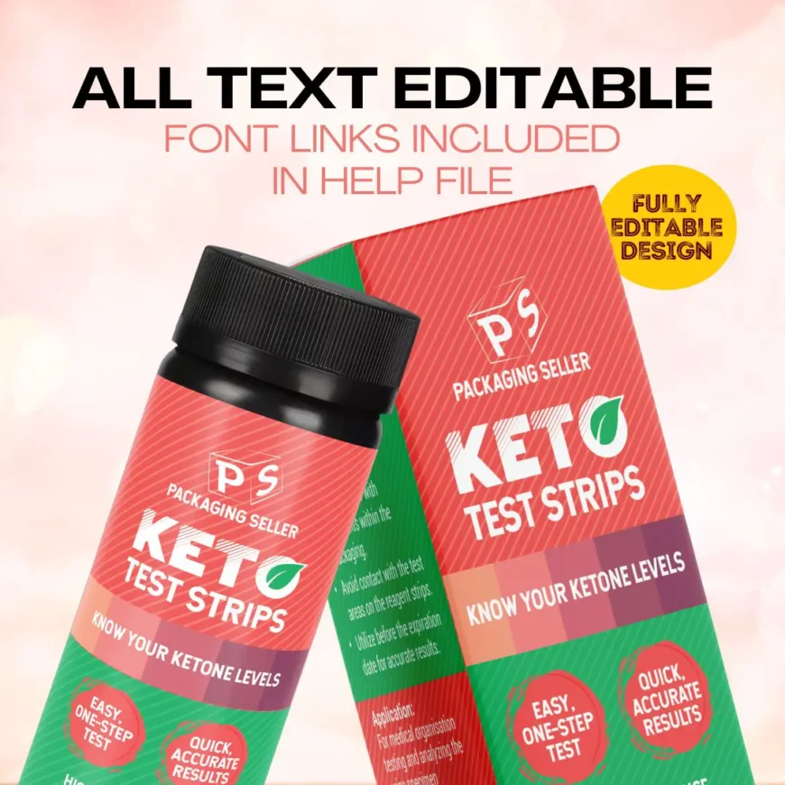 Keto Test Strips Box and Label Design Template PS308