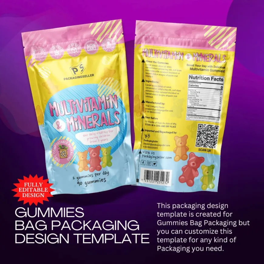 Gummies Bag Packaging Design Template PS311