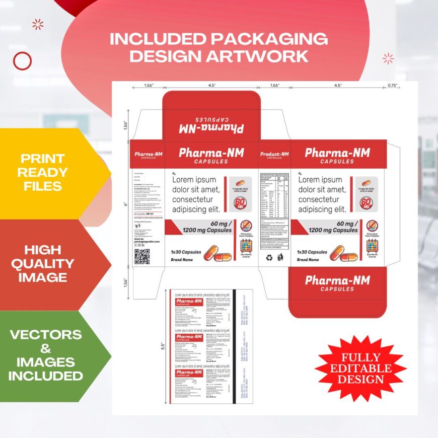 Capsule Box and Blister Design Template PS313 - PackagingSeller.com