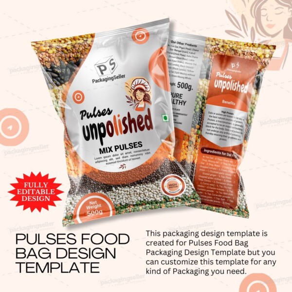 Pulses Food Bag Packaging Design Template PS321 - Image 2