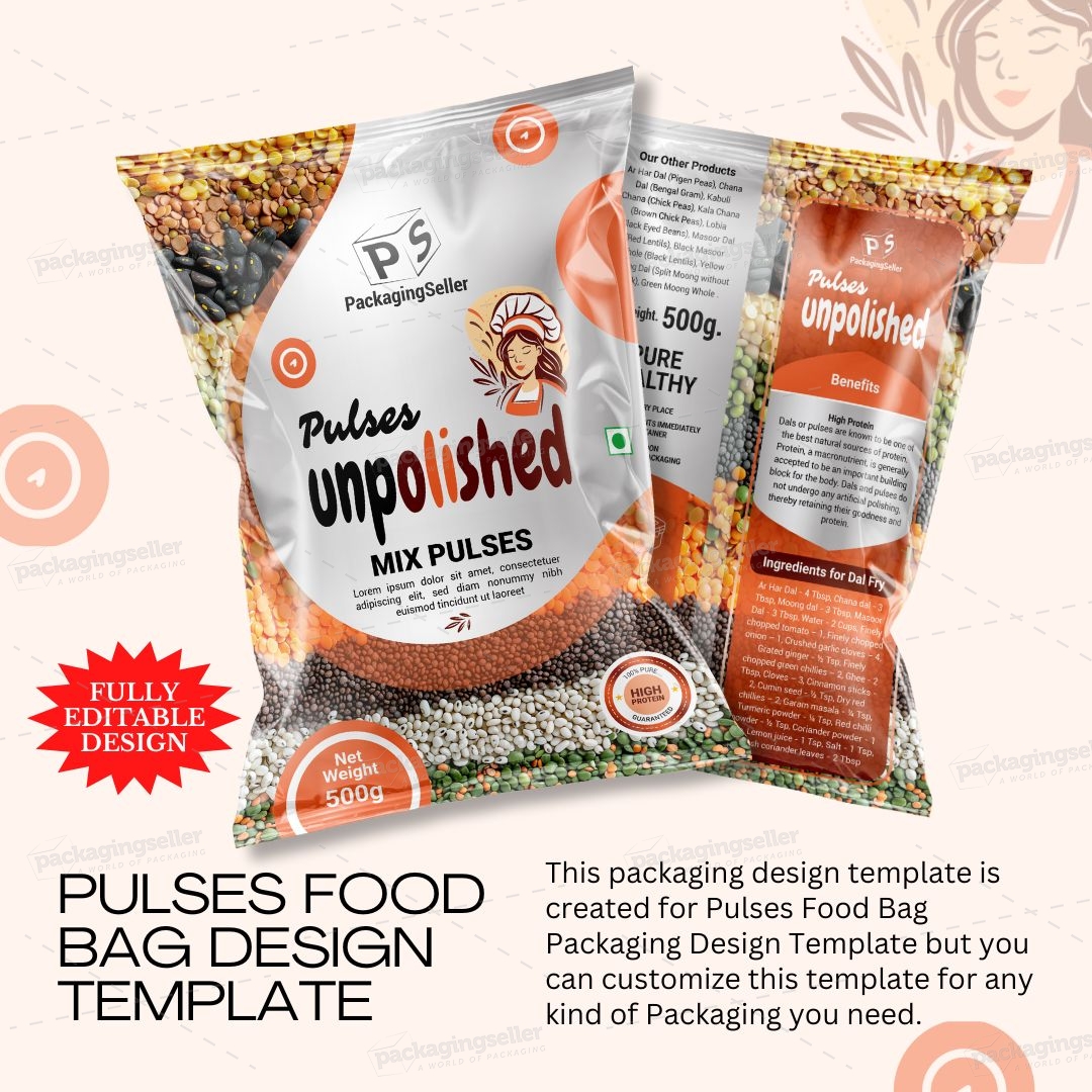 Pulses Food Bag Packaging Design Template PS321 - Image 2