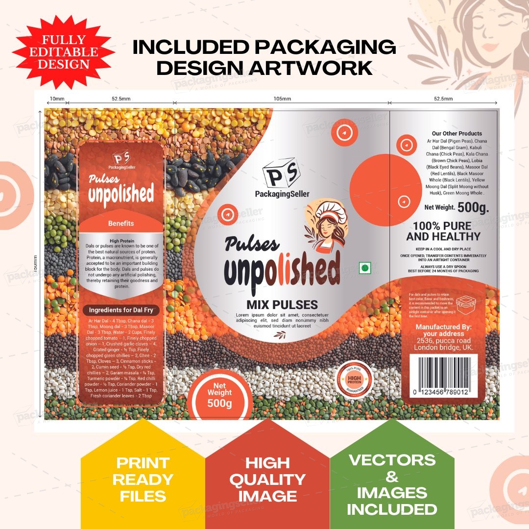 Pulses Food Bag Packaging Design Template PS321 - Image 3