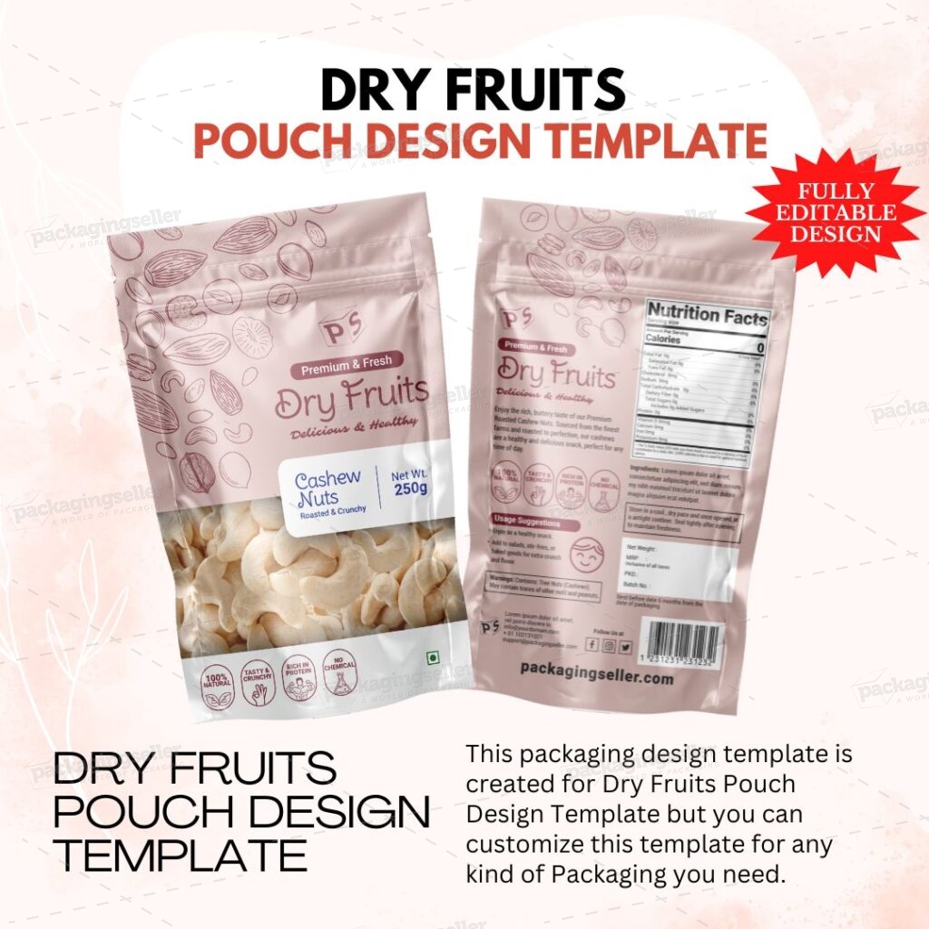 Dry Fruits Pouch Design Template PS331 - PackagingSeller.com