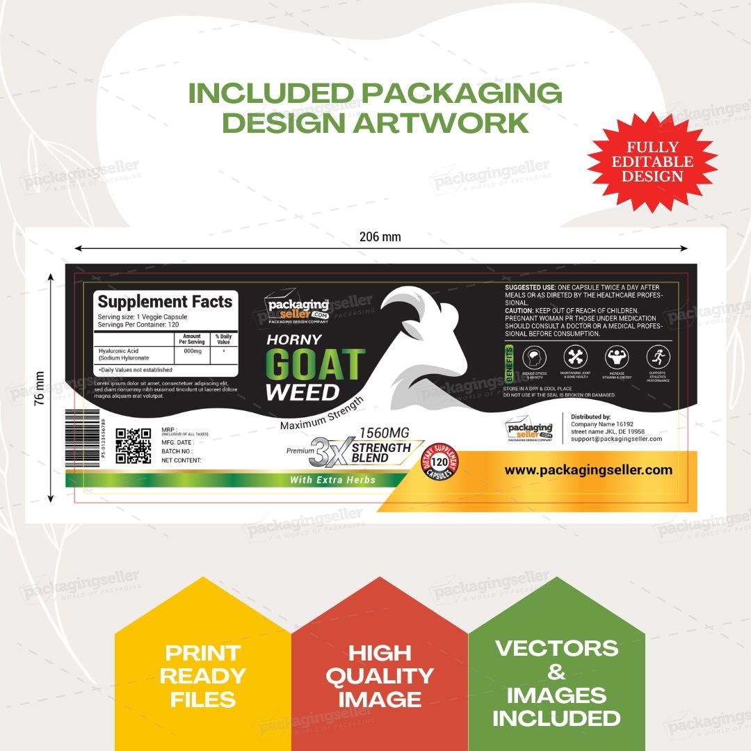 Horny Goat Weed Supplement label Design PS351 - Image 3